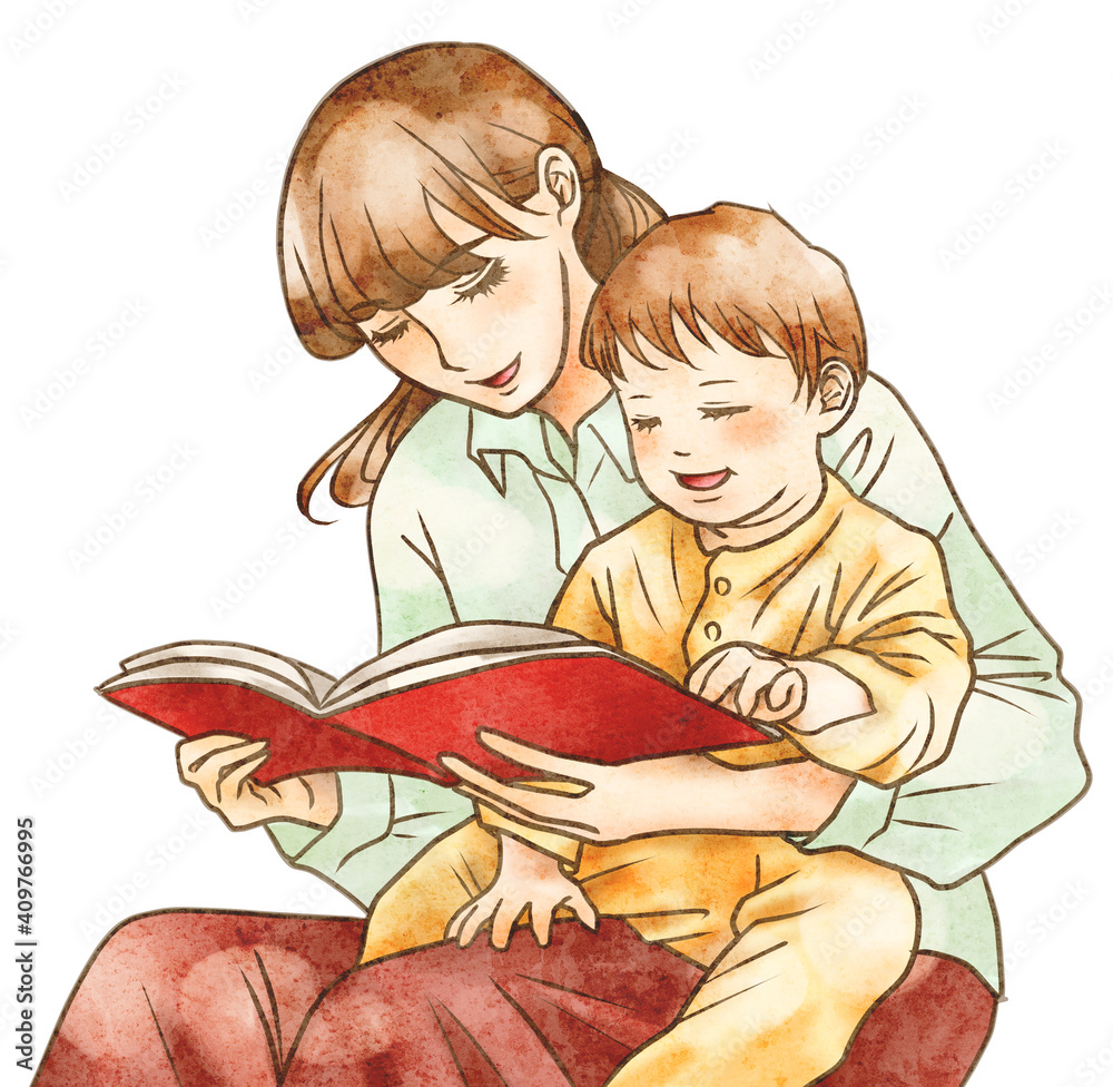 子どもに読み聞かせをするママ 子どもに読み聞かせをするママ