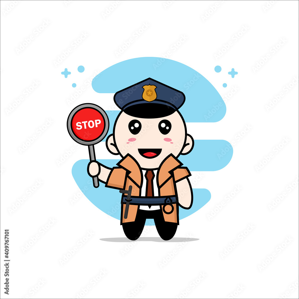 Cute detective character wearing police costume.