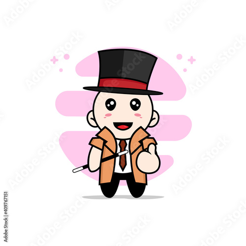 Cute detective character wearing magician costume.