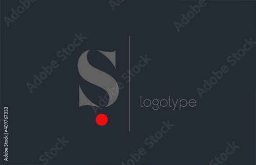 S unique alphabet letter logo for business. Creative corporate identity and lettering in blue grey and red color. Company branding icon design with dot