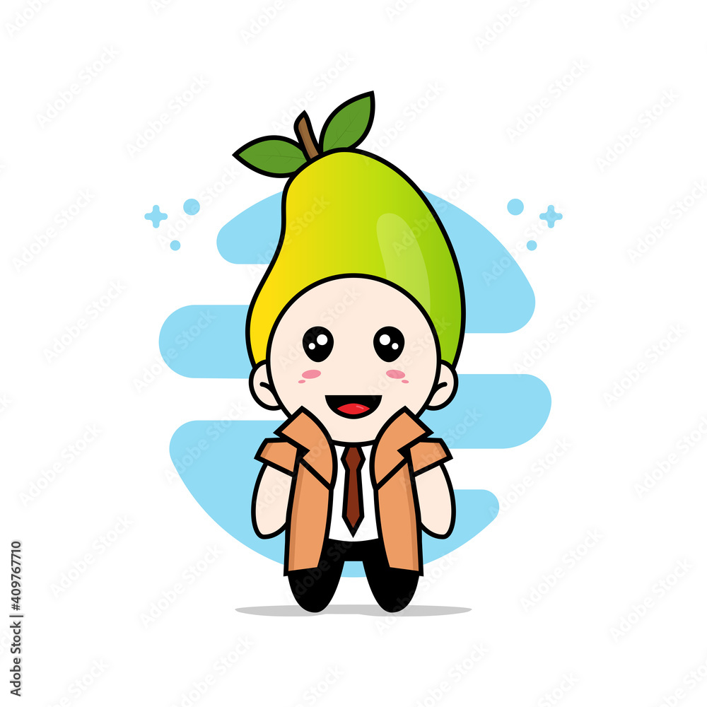 Cute detective character wearing mango costume. Cute detective character wearing mango costume.