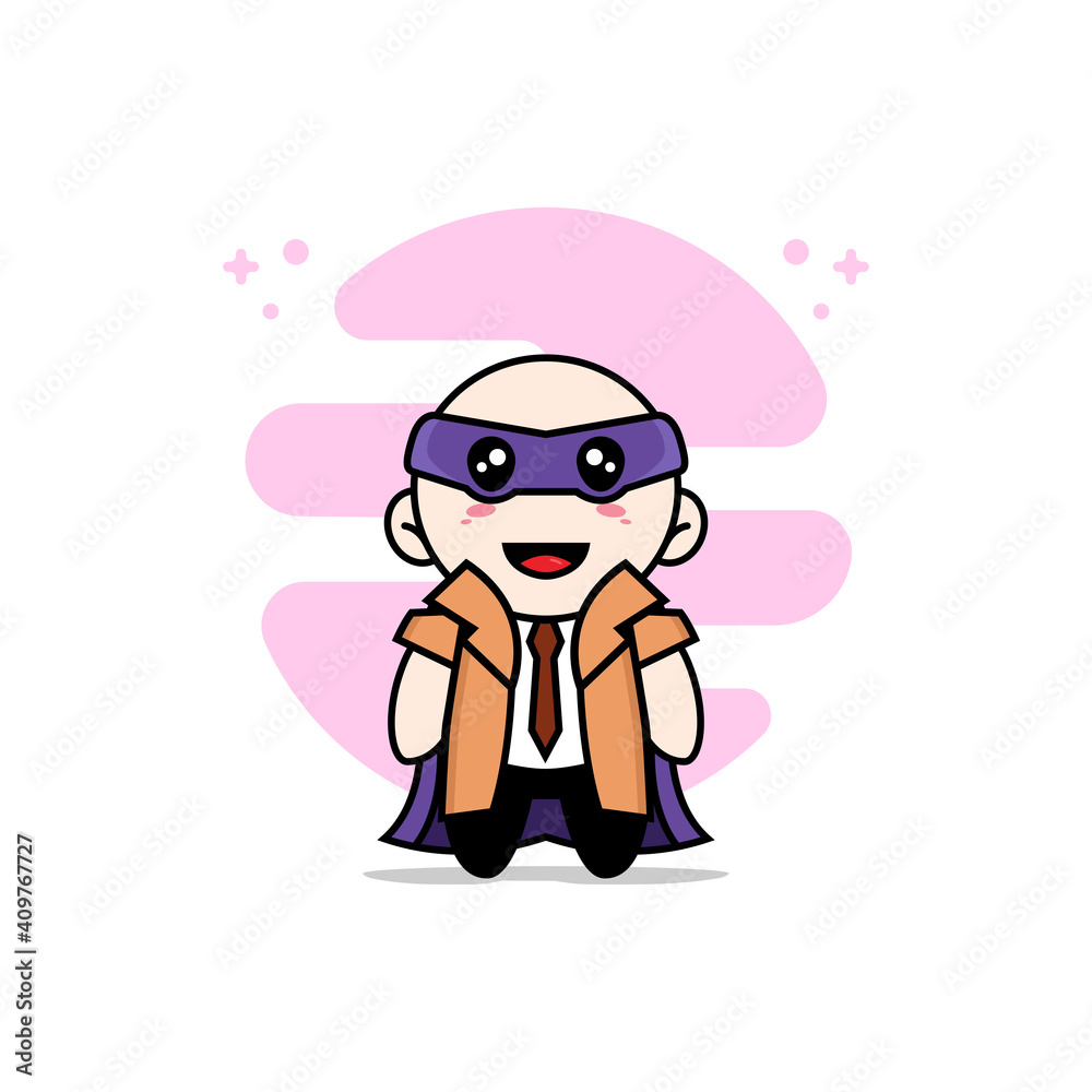 Cute detective character wearing superhero costume. Cute detective character wearing superhero costume.