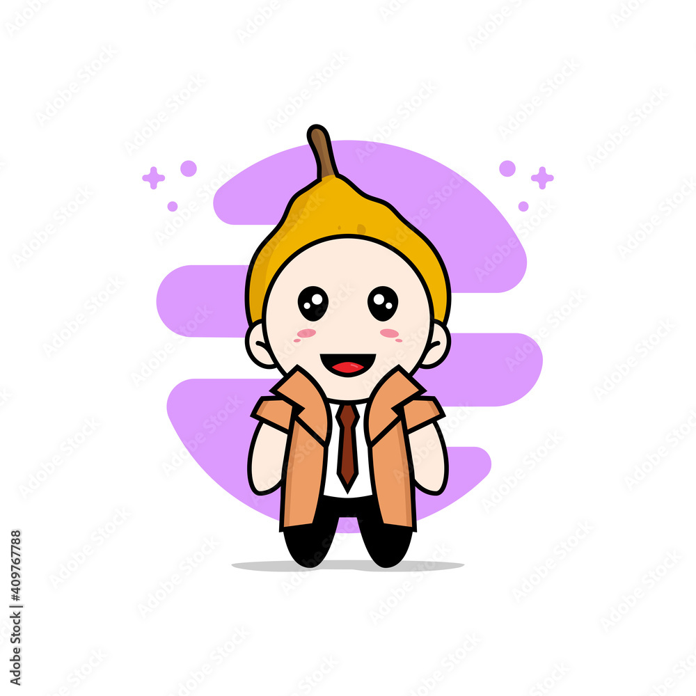 Cute detective character wearing ugli fruit costume.