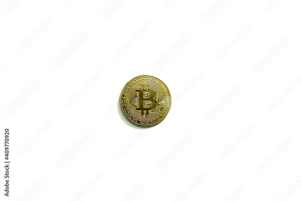 Golden bitcoin image in white background Golden bitcoin image in white background