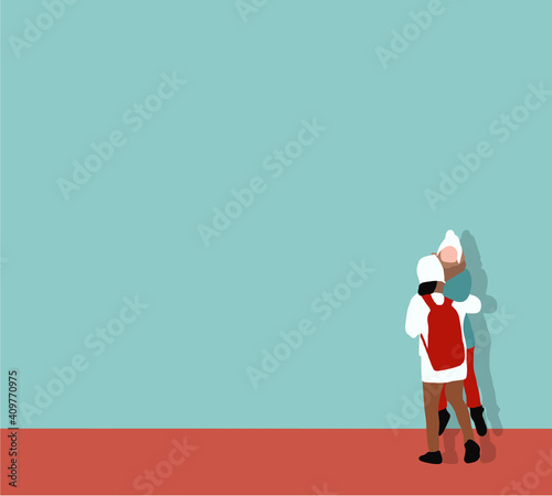 Attractive happy Asian couple in love having fun and hugging.Man lifting woman. Romantic illustration of asian lovely couple characters smiling. Dating app concept network