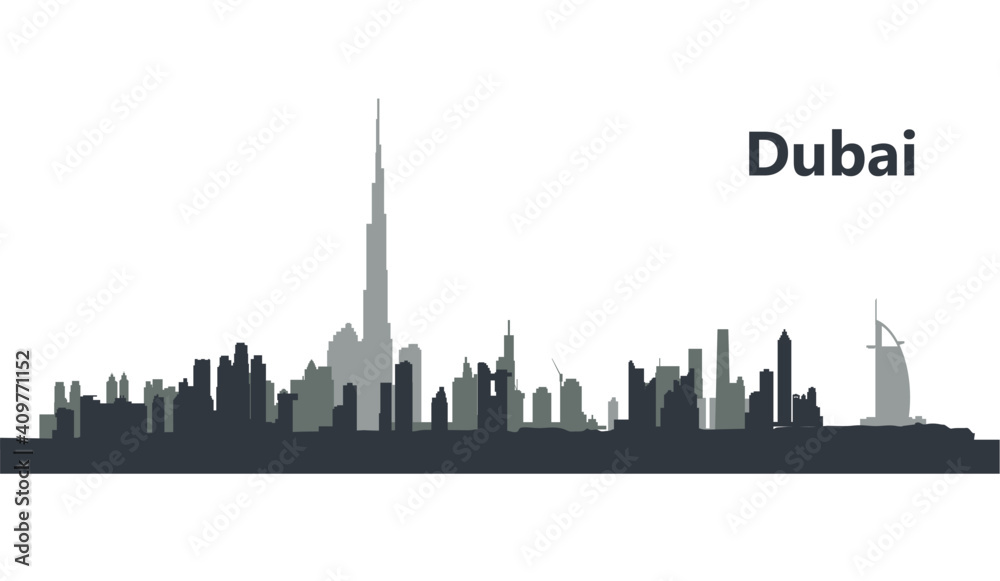 Dubai. Panoramic view of the cityline on the horizon illustration of the city of Dubai, UAE Dubai. Panoramic view of the cityline on the horizon illustration of the city of Dubai, UAE