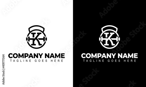 Letter K Logo With a barbell | Fitness Gym Logo | Vector Illustration of Logo Design
