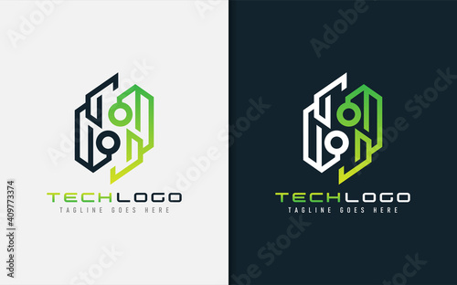 Abstract Technology Logo Design. Modern Colorful Futuristic Line Symbol Design, Usable For Business, Community, Industrial, Tech, Services Company. Flat Vector Logo Design Illustration.