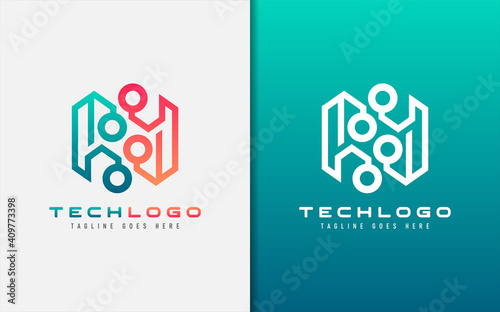 Abstract Technology Logo Design. Modern Colorful Futuristic Line Symbol Design, Usable For Business, Community, Industrial, Tech, Services Company. Flat Vector Logo Design Illustration.