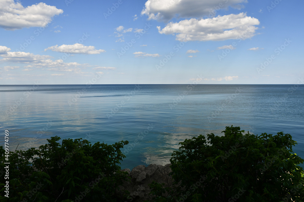 Lake Ontario seen from Mississauga, Canada, on a sunny summer day