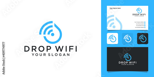 waterdrop technology with wifi combination logo design template and business card