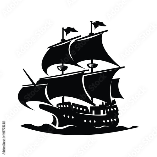 Vintage sea ship design element for poster card vector image isolated