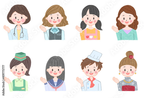 女性アイコン色鉛筆風3
