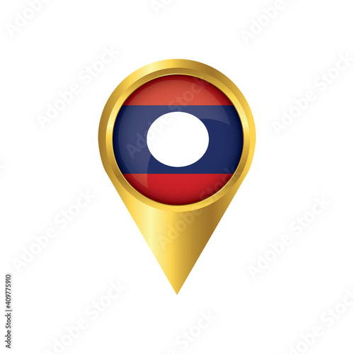 Flag of Laos.symbol check in Laos  golden map pointer with the national flag of Laos in the button. vector illustration.
