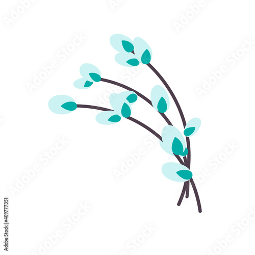  Willow twig isolated on a white background. Easter willow.Flat vector illustration. Design for Easter, packaging