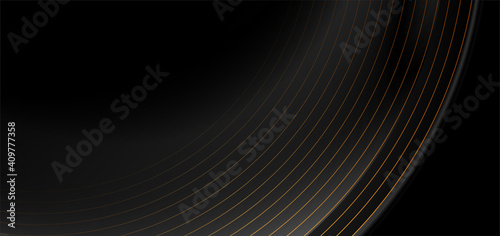 Black abstract tech luxury background with golden lines. Vector illustration