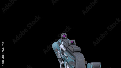 Foto Futuristic Sub-Machine Gun 3D Concept, first person perspective