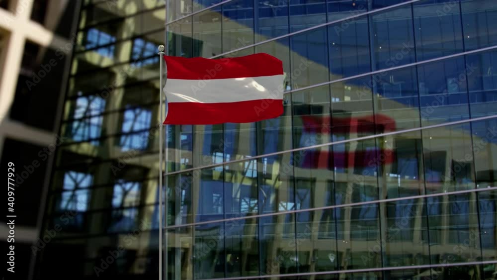 Austria Flag Waving On A Skyscraper Building Austria Flag Waving On A Skyscraper Building