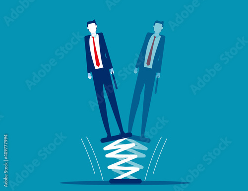 Businessman standing on springboard. Business flexibility