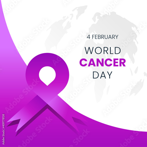world cancer day background. design concept of cancer day banner with purple ribbon. minimalist design concept of cancer day greeting card.