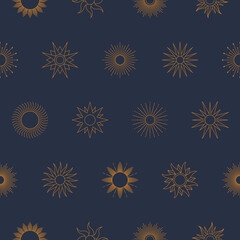 Wandcirkels Blauw goud patronen Boho gouden zon minimalistisch blauw  © Sini4ka