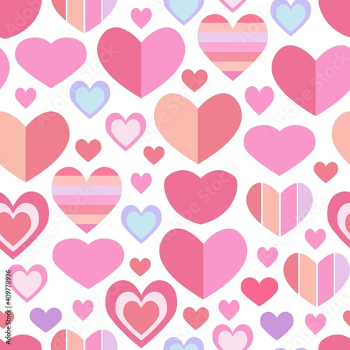 Vector seamless pattern of hearts. Bright collection of hearts for Valentine s Day. Red and pink hearts. For packaging design  wallpaper  festive printing  postcards  invitations