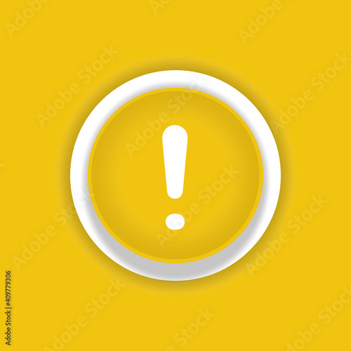 warning sign with exclamation point, round yellow vector icon with shadow