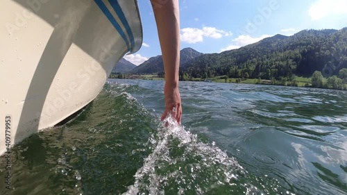 Schliersee lake in Bavaria Munich 
This beautiful lake was recored using DJI Osmo Action in 4k 
Summer 2020
touching water from the boat photo