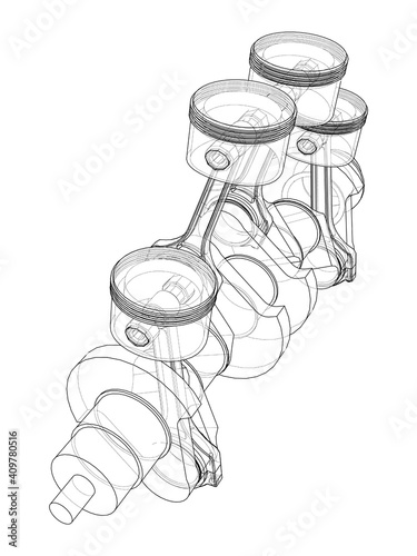 Engine crankshaft with pistons outline. Vector
