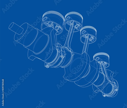 Engine crankshaft with pistons outline. Vector