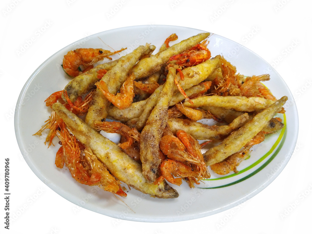 Fried salt crisp river shrimp and fish, Taiwanese snack Fried salt crisp river shrimp and fish, Taiwanese snack