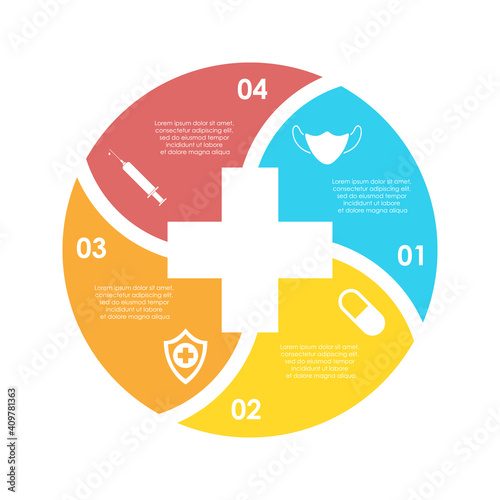 Vector circle chart infographic template for cycle diagram, graph, web design. Medical healthcare concept with 4 steps, options or parts. Abstract background.