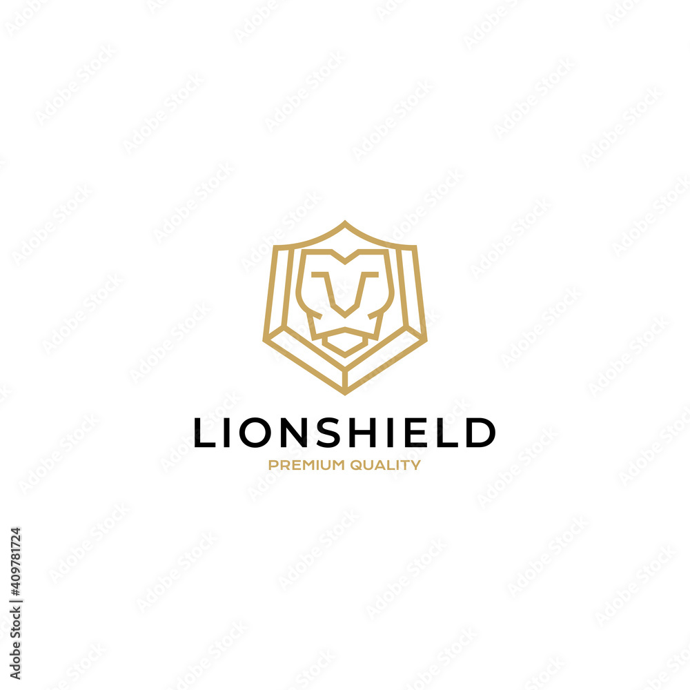 Lion shield monoline hipster logo design Lion shield monoline hipster logo design