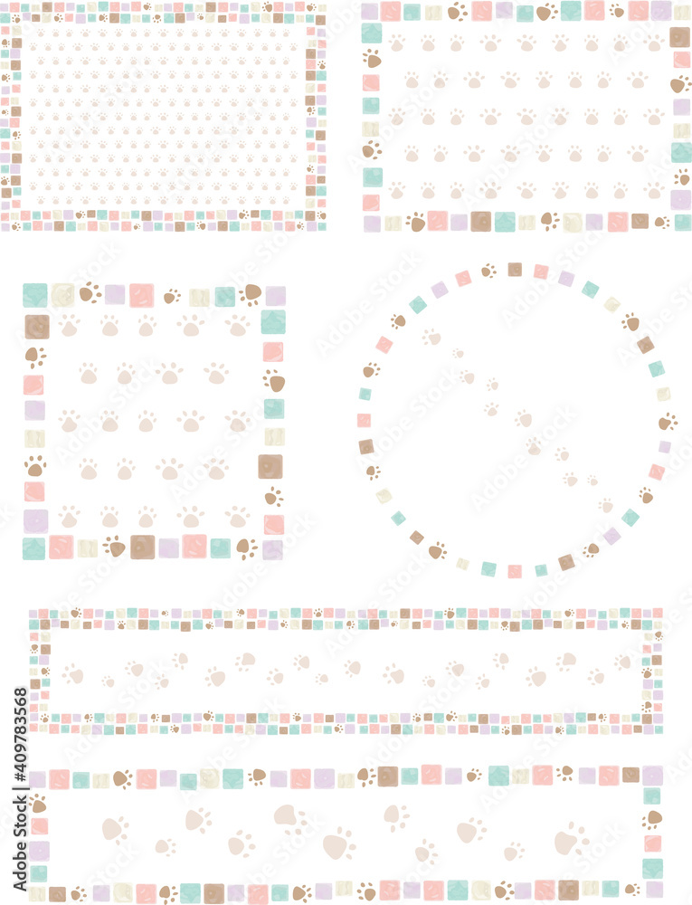 水彩タイル　肉球　フレームセット　パステルカラー