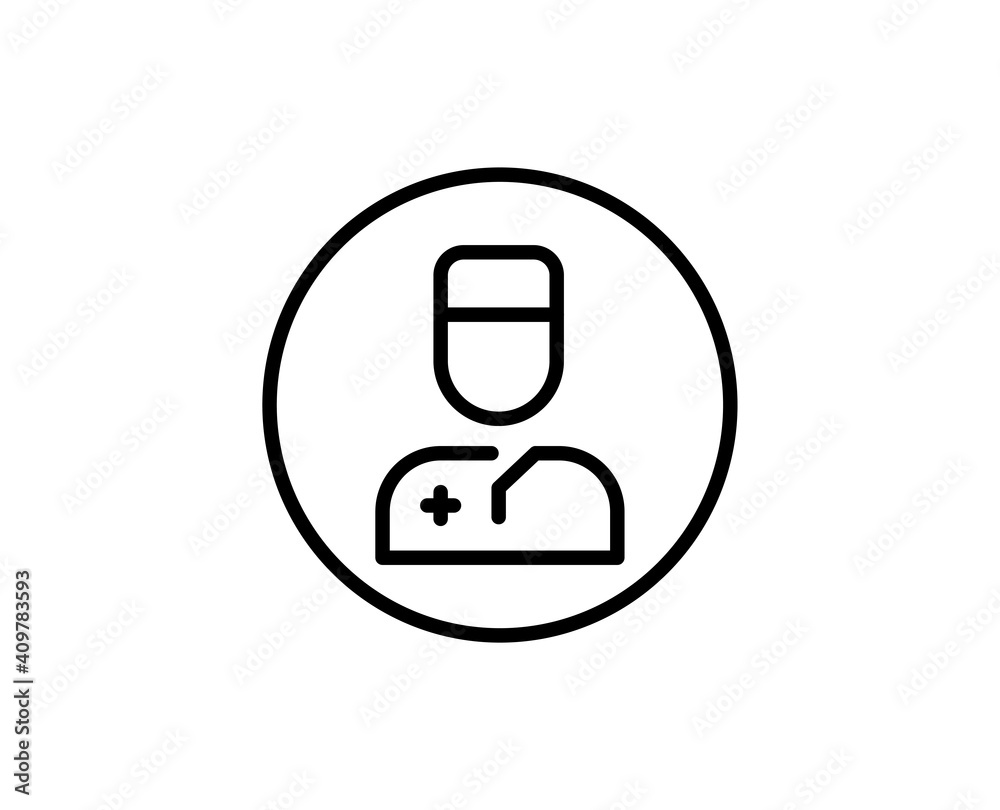 Line Doctor icon isolated on white background. Outline symbol for website design, mobile application, ui. Doctor pictogram. Vector illustration. Doctor stroke. Eps10 Line Doctor icon isolated on white background. Outline symbol for website design, mobile application, ui. Doctor pictogram. Vector illustration. Doctor stroke. Eps10