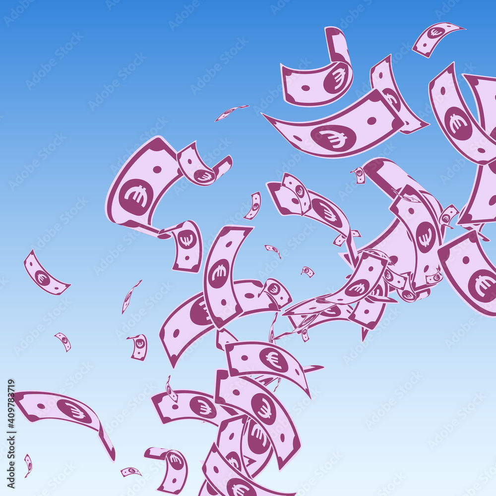 Fototapeta premium European Union Euro notes falling. Messy EUR bills