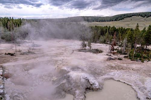 hot spring and geiser in yellowstone national par