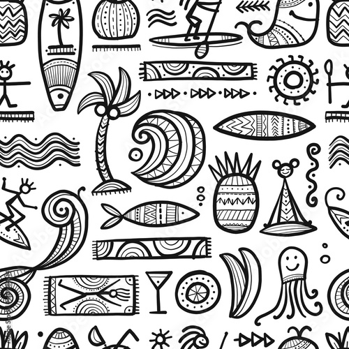 Tropical Lifestyle background. Tribal elements. Seamless Pattern for your design