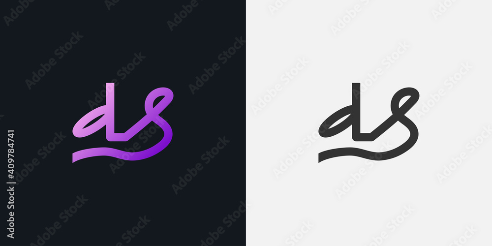 Obraz premium Abstract Initial Letter D and S Logo. DS logo with Purple Gradient. Usable for Business and Technology Logos. Flat Vector Logo Design Template Element.