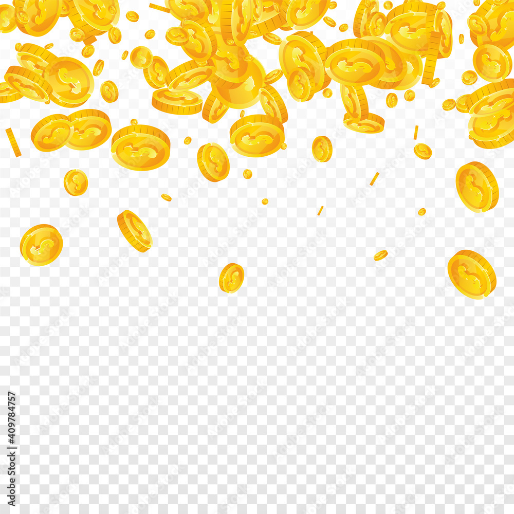 American dollar coins falling. Astonishing scatter American dollar coins falling. Astonishing scatter