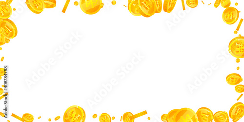 Korean won coins falling. Dramatic scattered WON c