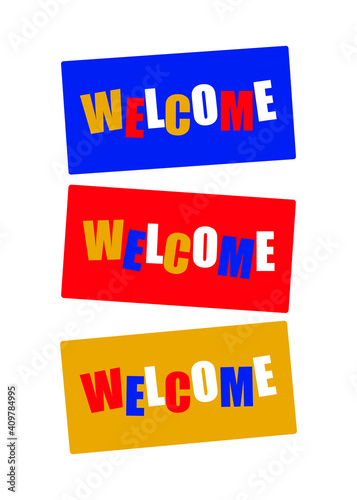 words on red background, can be used as a welcome text icon or banner element 
