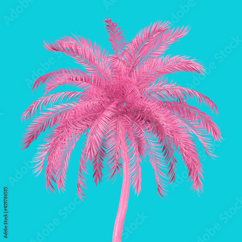 Pink Tropical Palm Tree in Duotone Style. 3d Rendering