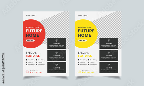 construction flyer design template, home repair flyer, home build color a4 print ready flyer
