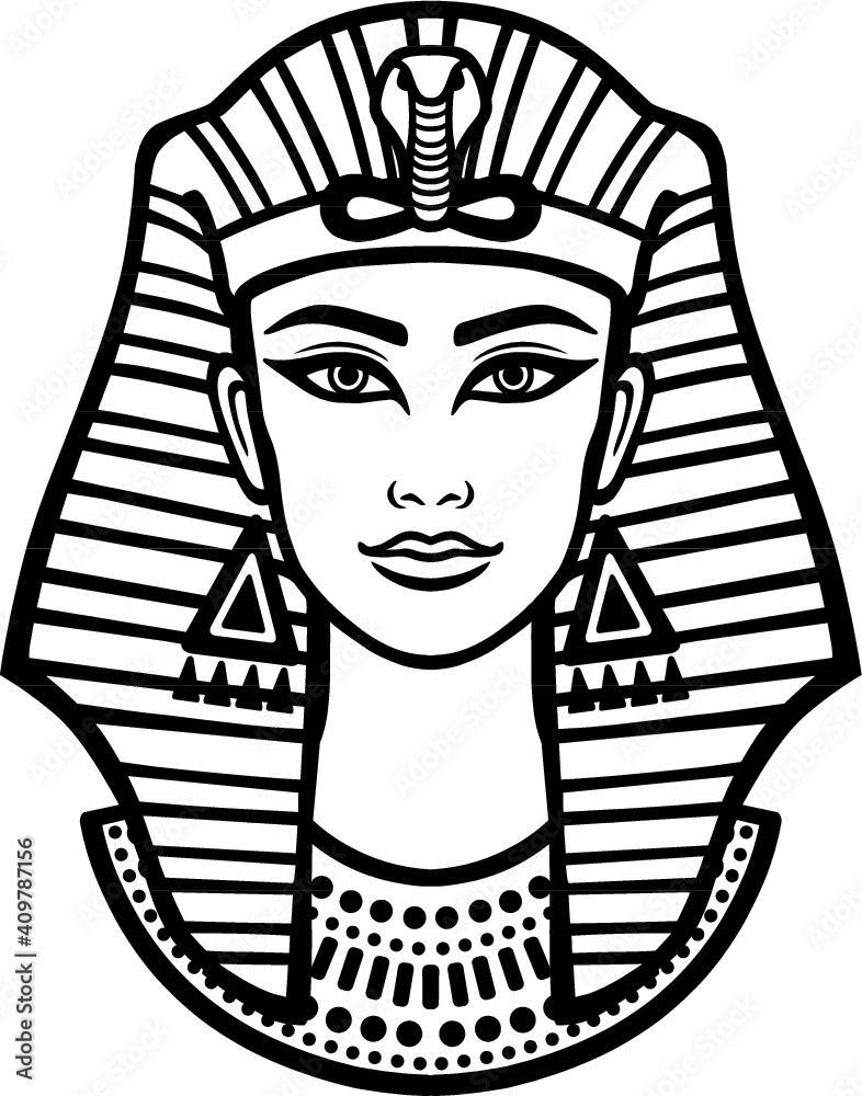 custom made wallpaper toronto digitalAnimation portrait of the beautiful Egyptian woman. Black the white vector illustration isolated on a white background. Print, poster, t-shirt, tattoo.