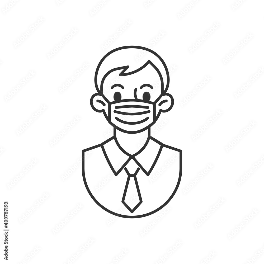 Businessman in medical mask line icon. linear style sign for mobile concept and web design. Man wearing medical face mask outline vector icon. Symbol, logo illustration. Vector graphics Businessman in medical mask line icon. linear style sign for mobile concept and web design. Man wearing medical face mask outline vector icon. Symbol, logo illustration. Vector graphics