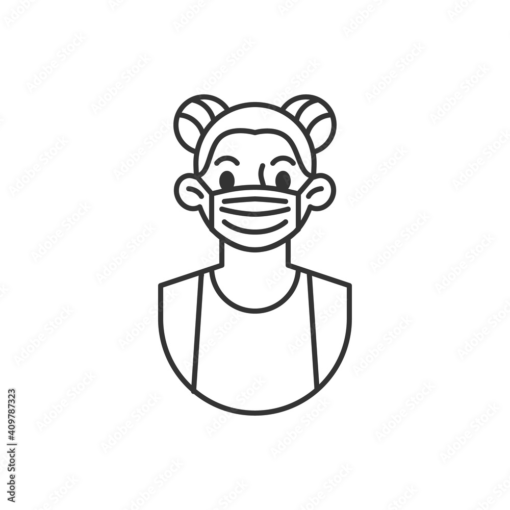 Woman in medical mask avatar line icon. linear style sign for mobile concept and web design. Young woman in medical face mask outline vector icon. Symbol, logo illustration. Vector graphics