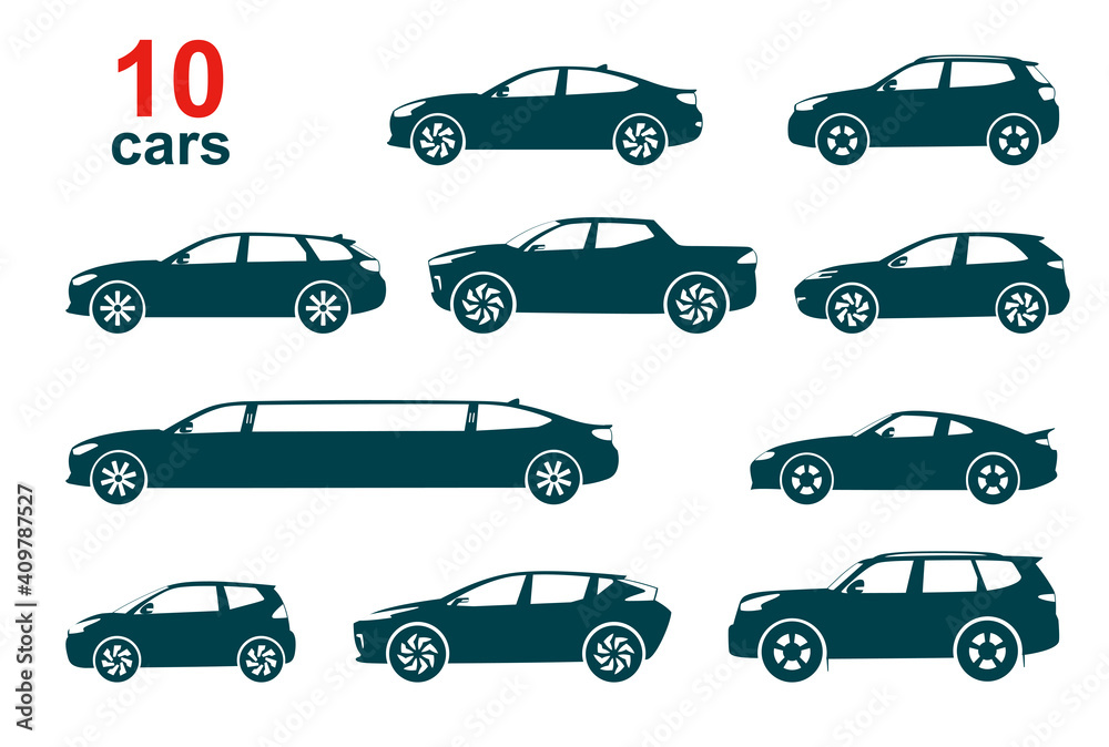 Cars icon set on white background isolated. Vector illustration.
