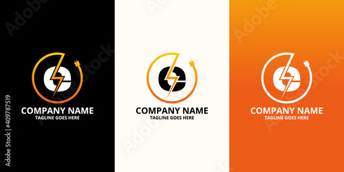 Flash initial letter e Logo Icon Template. Illustration vector graphic. Design concept Electrical Bolt and electric plugs With letter symbol. Perfect for corporate, more technology brand identity