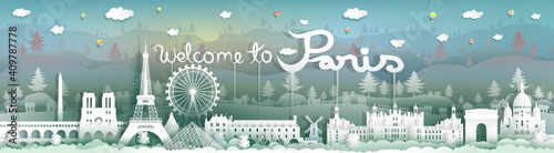 Foto Travel to france panorama view famous landmarks of the world.